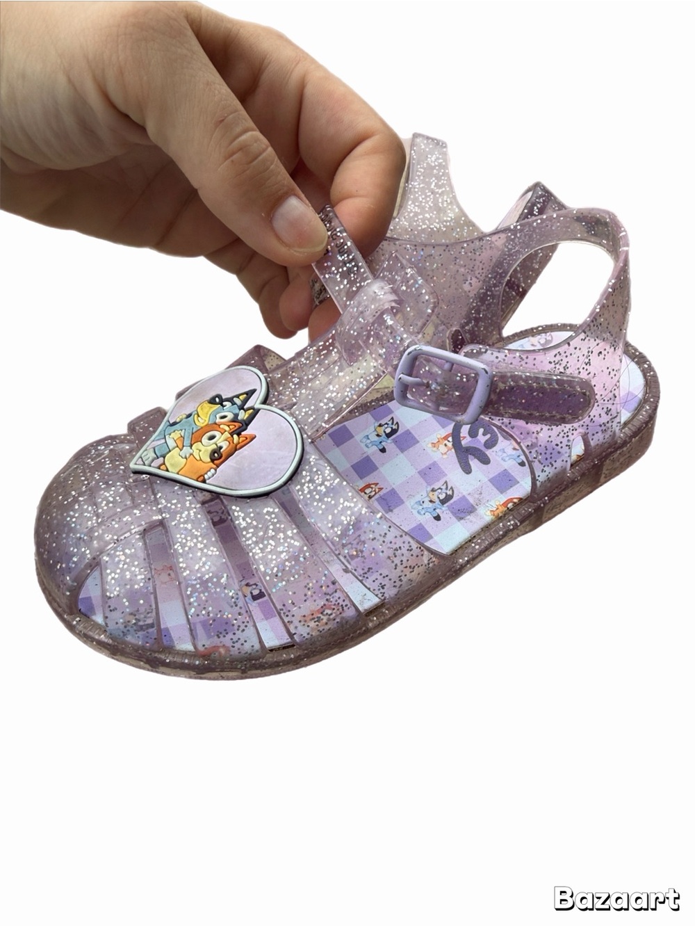 Girls Glitter Lavender Jelly Sandals with Heart Charm - Picture 4 of 4